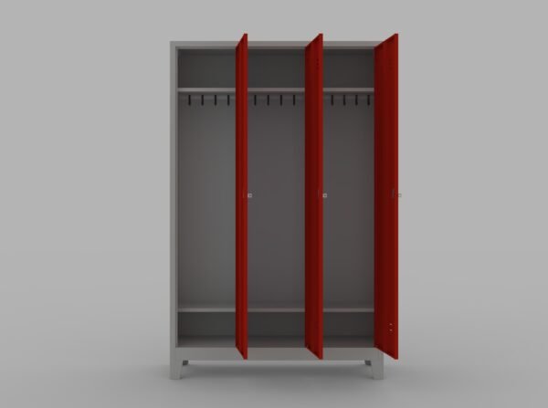 Üçlü Soyunma Dolabı Gri – Kırmızı